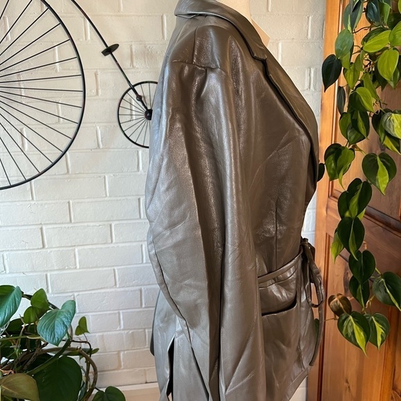 7 for all mankind faux leather tie waist blazer col. Deep lichen size XL - Picture 9 of 10